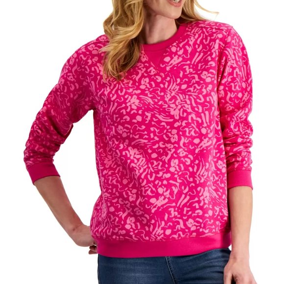 Karen Scott Wild Marks Floral Fleece Sweatshirt - Picture 1 of 10